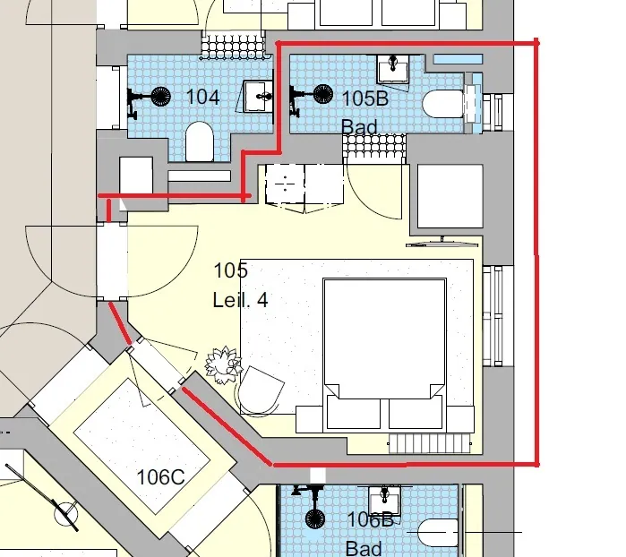 Boutique hotellrom Rom 105 Josefines gate 30, interiør i lindegrønn med dobbeltseng, skreddersydd sengegavl og integrert minibar i historisk bygg i Oslo.
