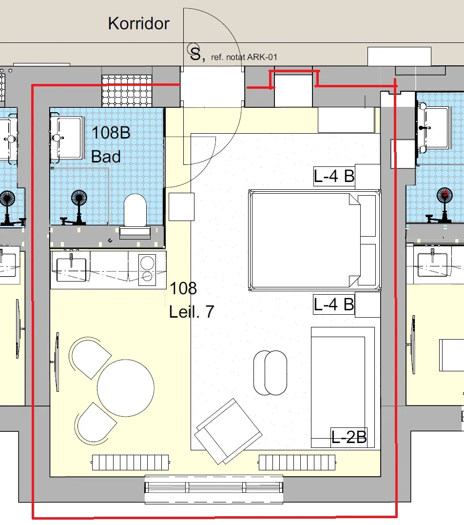 Plantegning av Rom 108 i Josefines gate 30