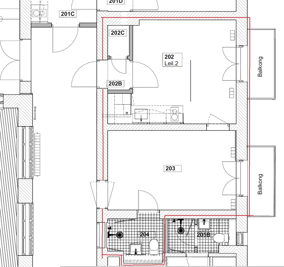 Boutique 2-roms leilighet Rom 202 Josefines gate 30 Oslo, med stue, kjøkken, separat soverom og to private balkonger i historisk fargepalett.