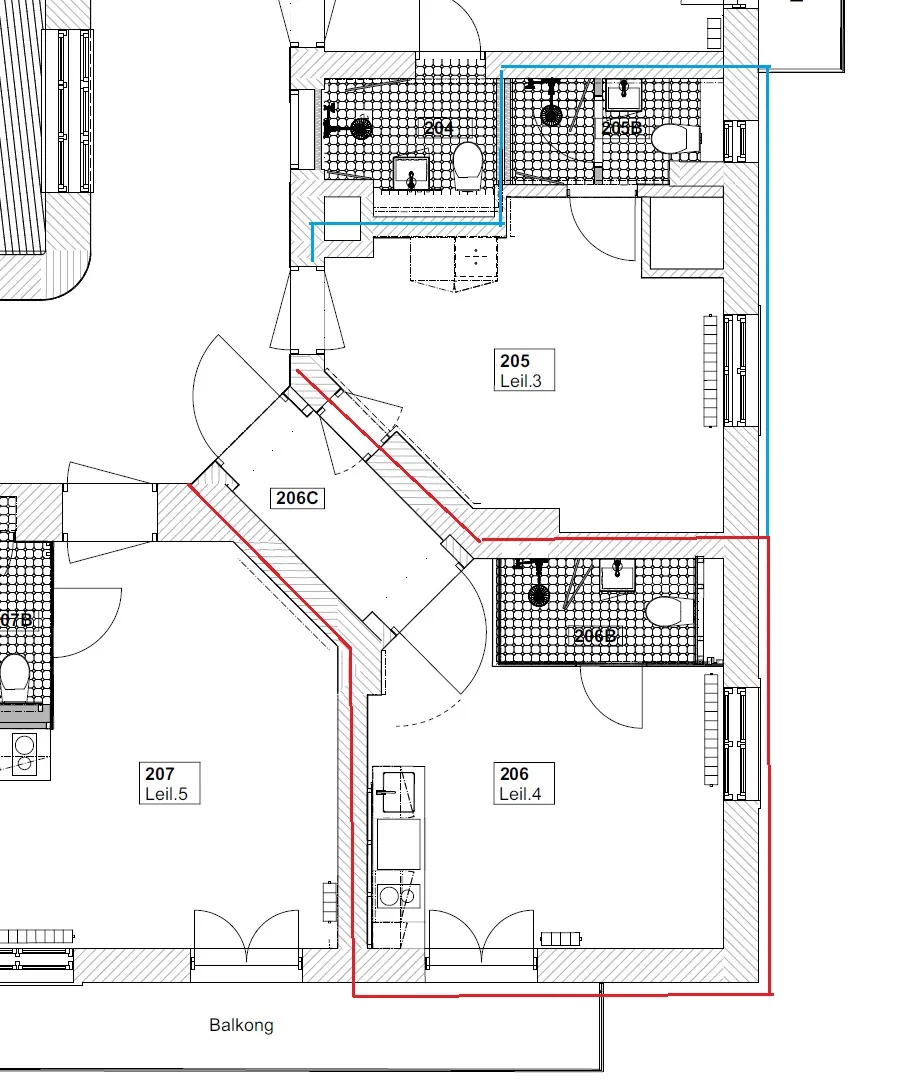 Plantegning av Rom 206 i Josefines gate 30