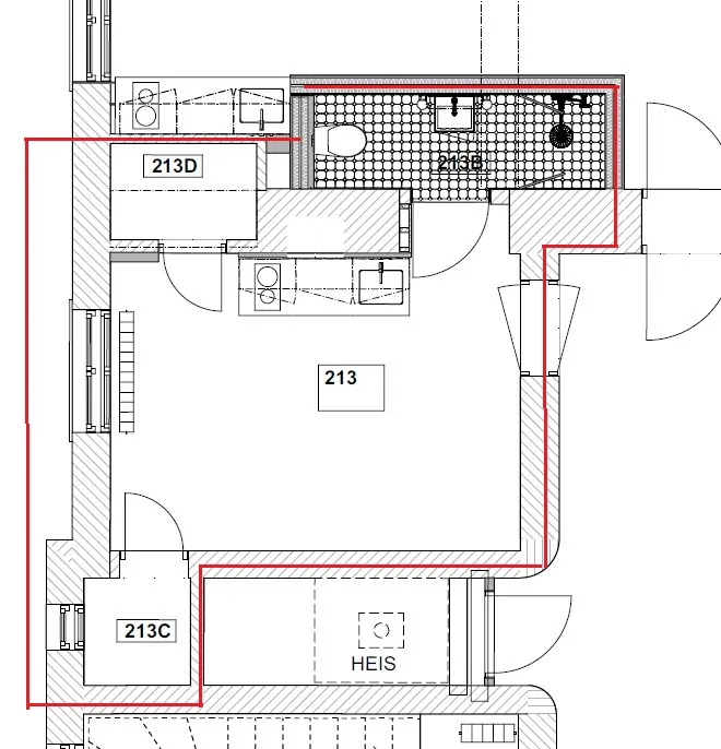Plantegning av Rom 213 i Josefines gate 30